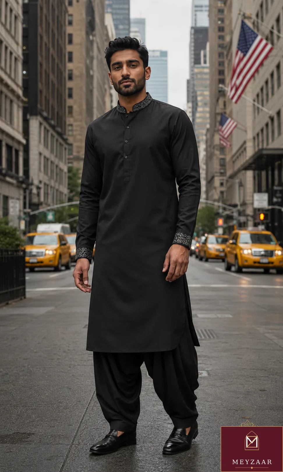 Fifth Avenue charcoal, a MEYZAAR shalwar kameez look in New York