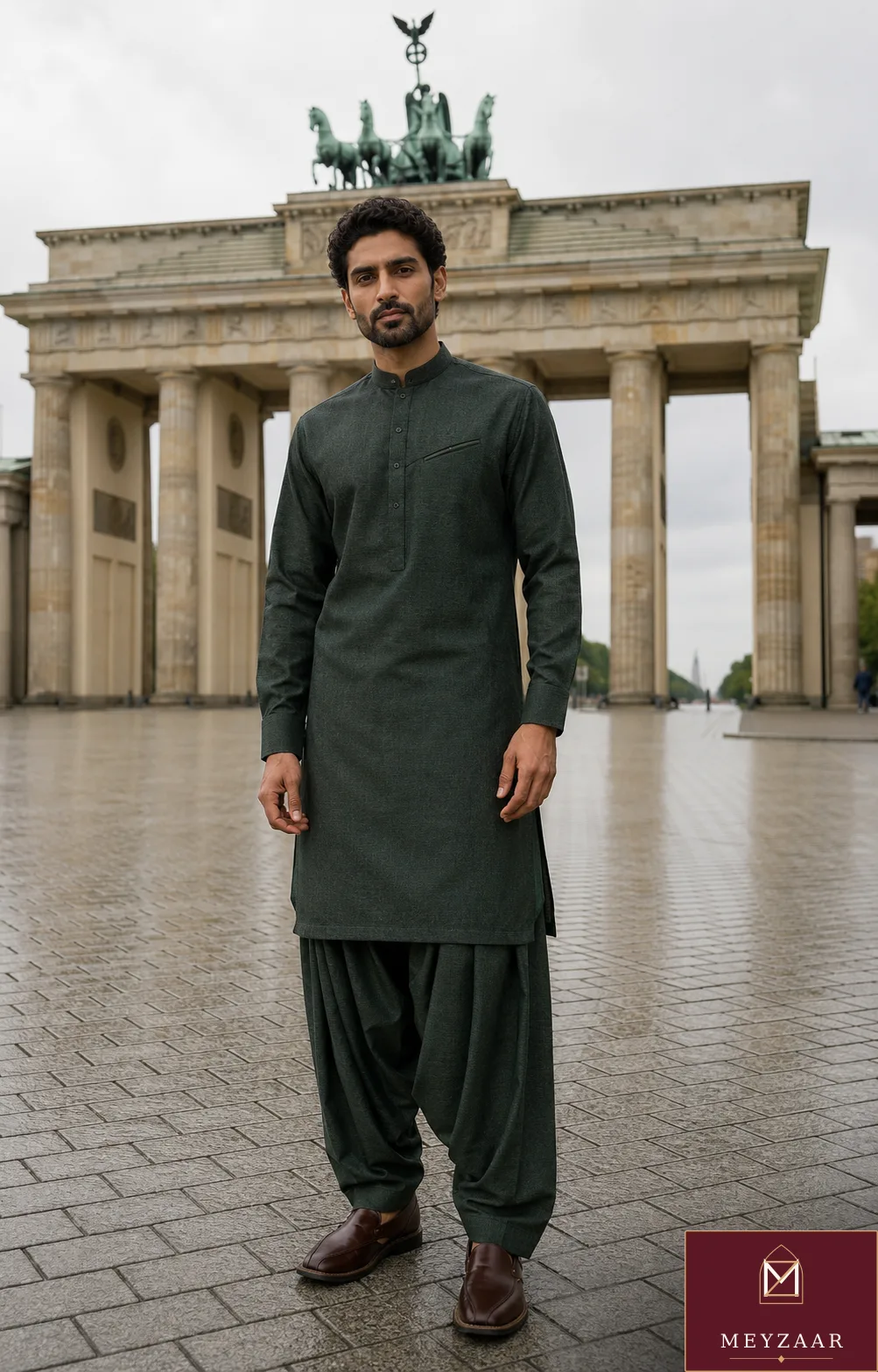 Brandenburg forest, a MEYZAAR shalwar kameez look in Berlin