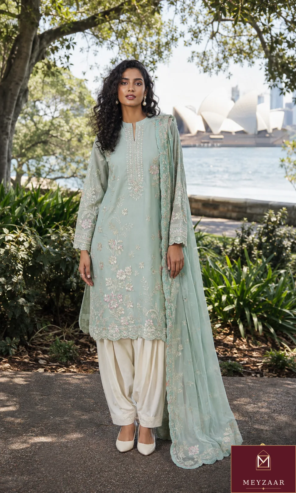 Harbour seafoam, a MEYZAAR shalwar kameez & dupatta look in Sydney