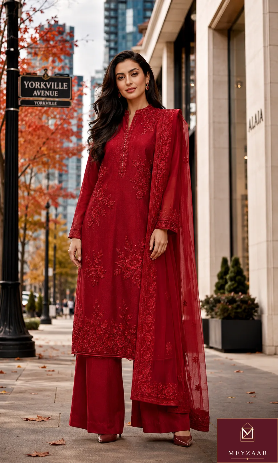 Yorkville ruby, a MEYZAAR kurta, palazzo & dupatta look in Toronto