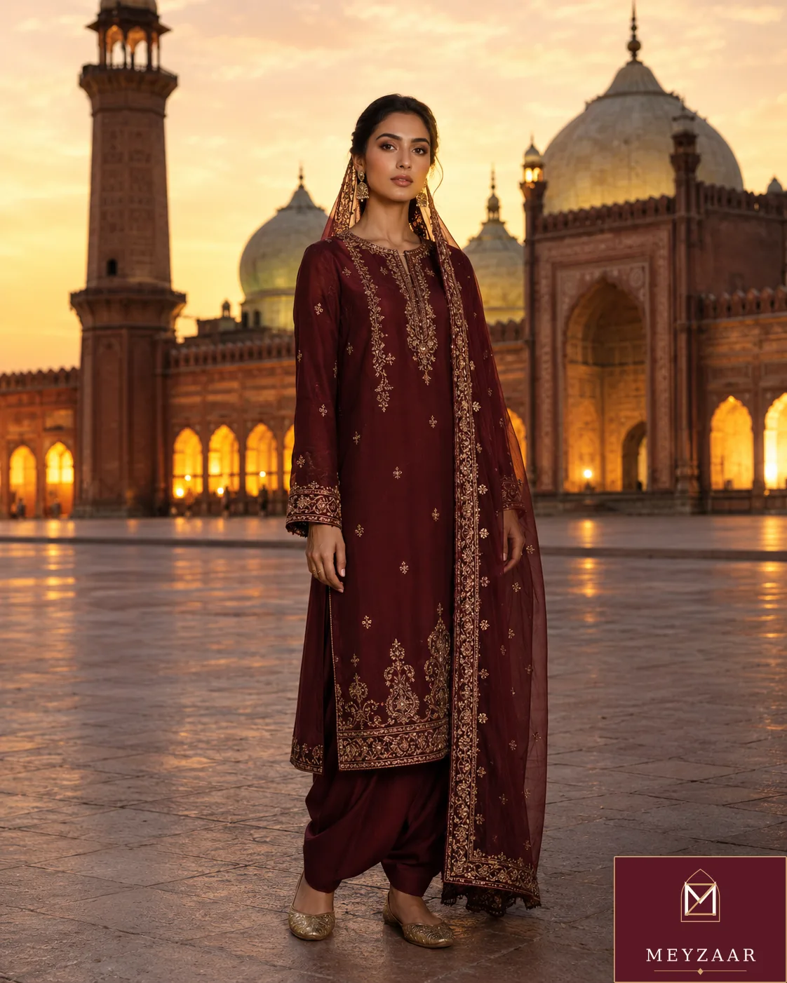 Badshahi maroon, a MEYZAAR shalwar kameez & dupatta look in Lahore