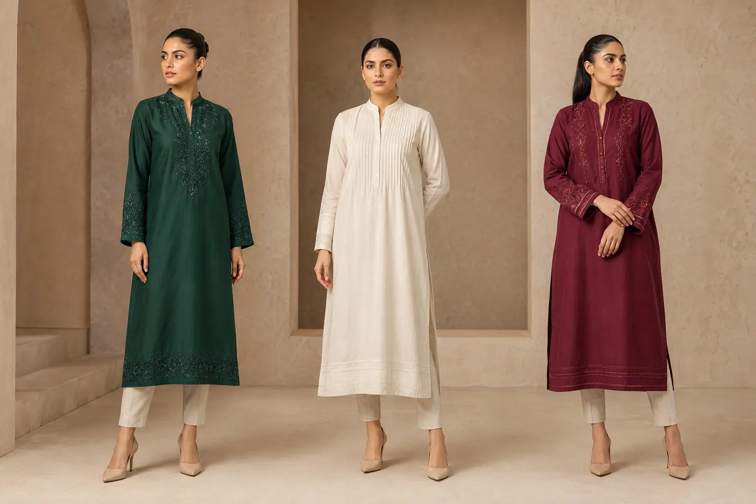 Model wearing Ayla embroidered kurta
