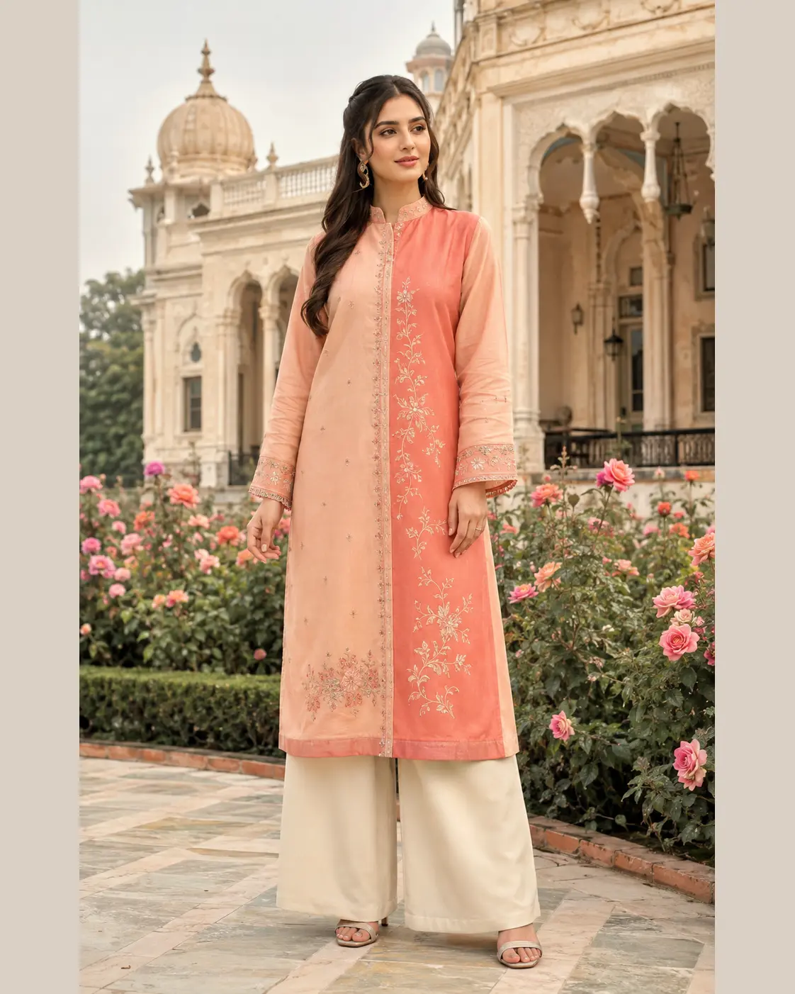 Model wearing Anaya coral panel set